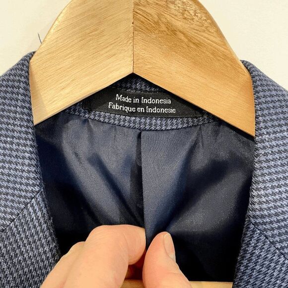 Joseph & Feiss Mens Blue Slim Fit Houndstooth Blazer Sport Jacket 36R Prom - Picture 3 of 8